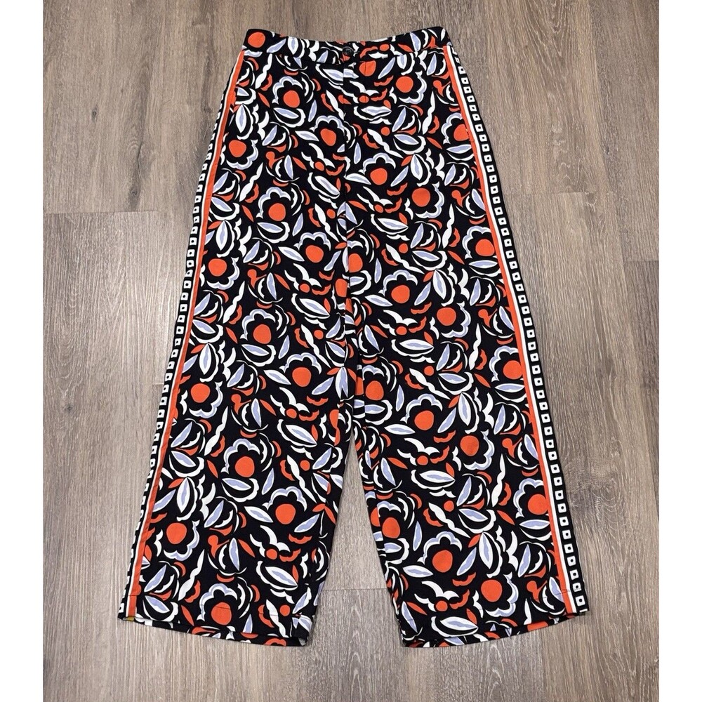 Anthropologie Floral Wide Leg Crop Pants Trousers Blue Orange Size 6